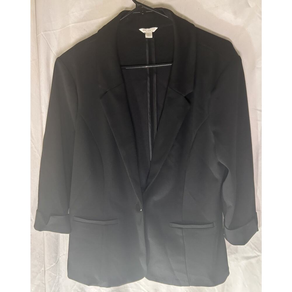 EST. 1946 Women’s Black Blazer Large Ruched 3/4 Sleeve Stretch 1 Button